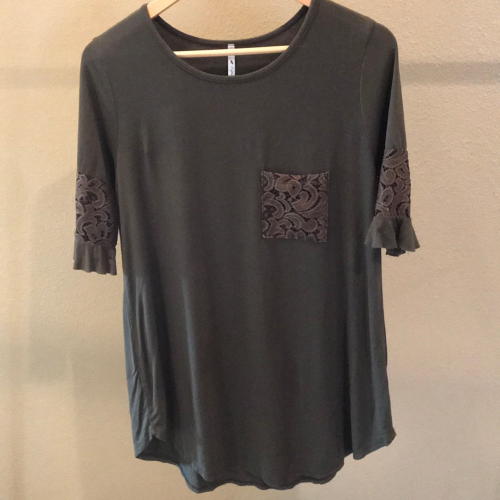 42pops dark olive green short elbow sleeve tunic